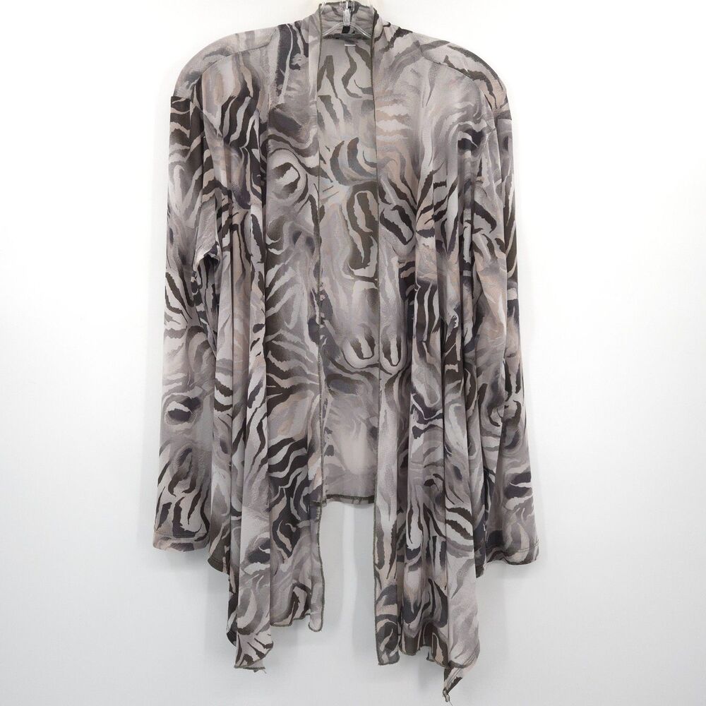 Chico's Travelers open cardigan swim cover up Size 2 (L) abstract grey/black
